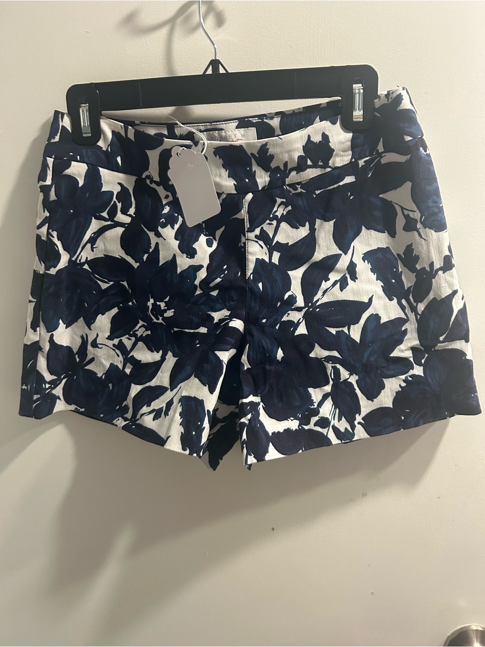 Margaret M Navy and White Floral High-Waist Shorts